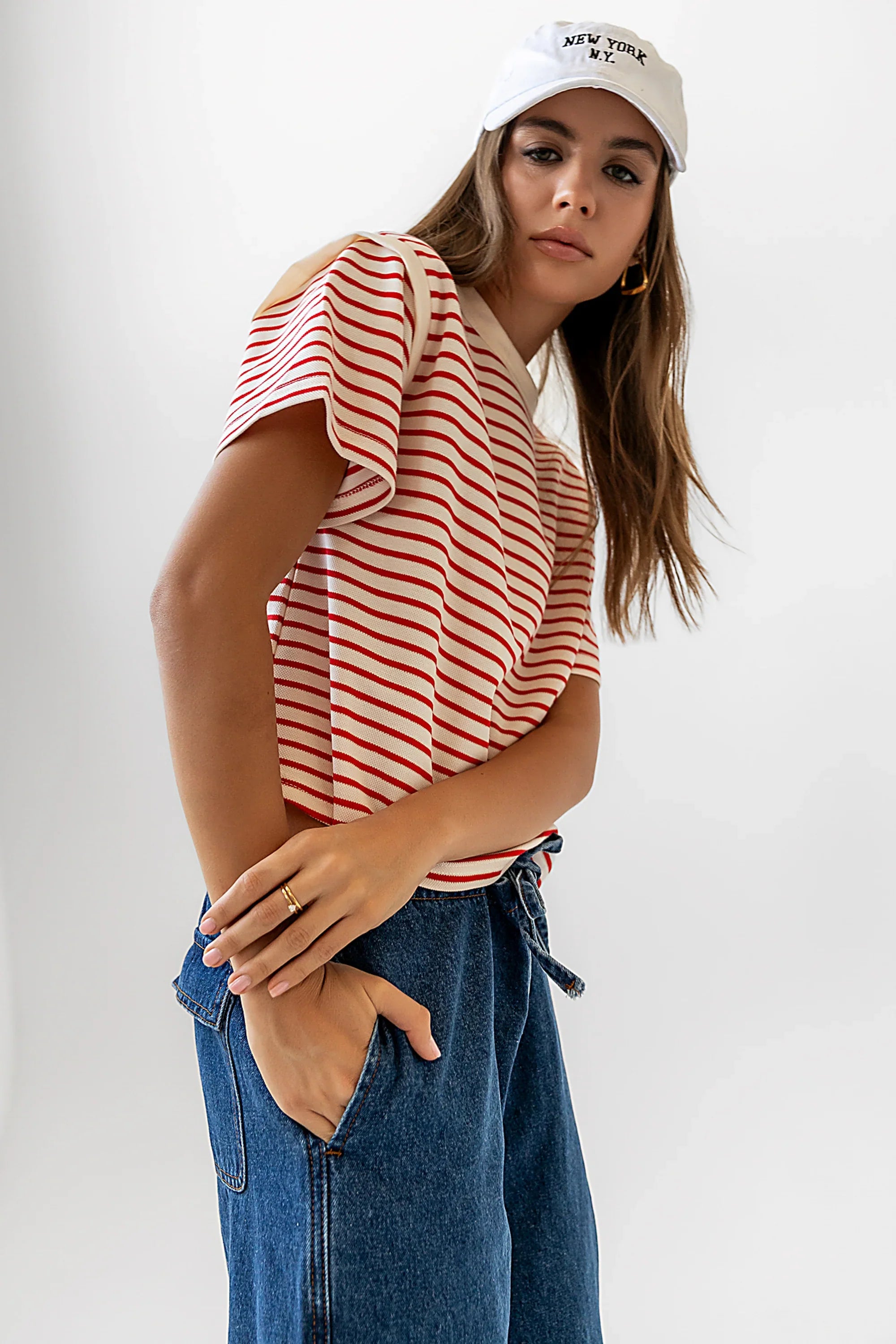 Ryker Striped T Shirt in Red FINAL SALE