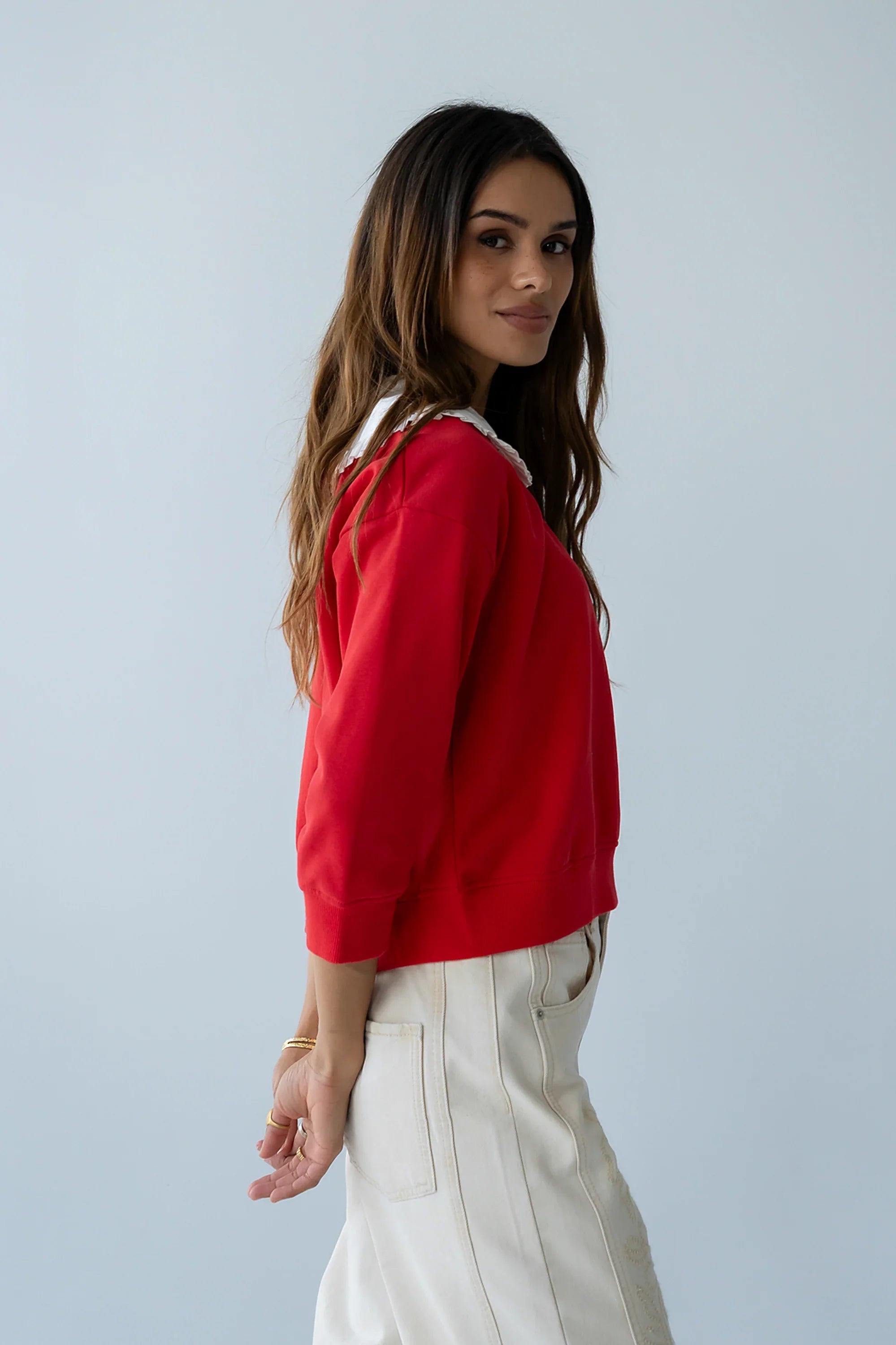 Eddie Collared Sweatshirt in Red