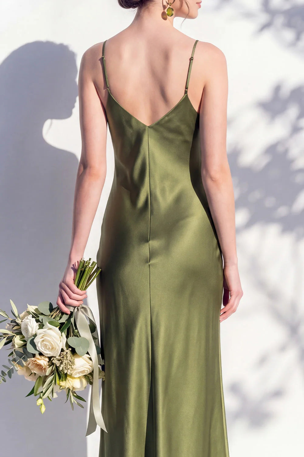 Satin Spaghetti Straps Sheath Sage Bridesmaid Dress