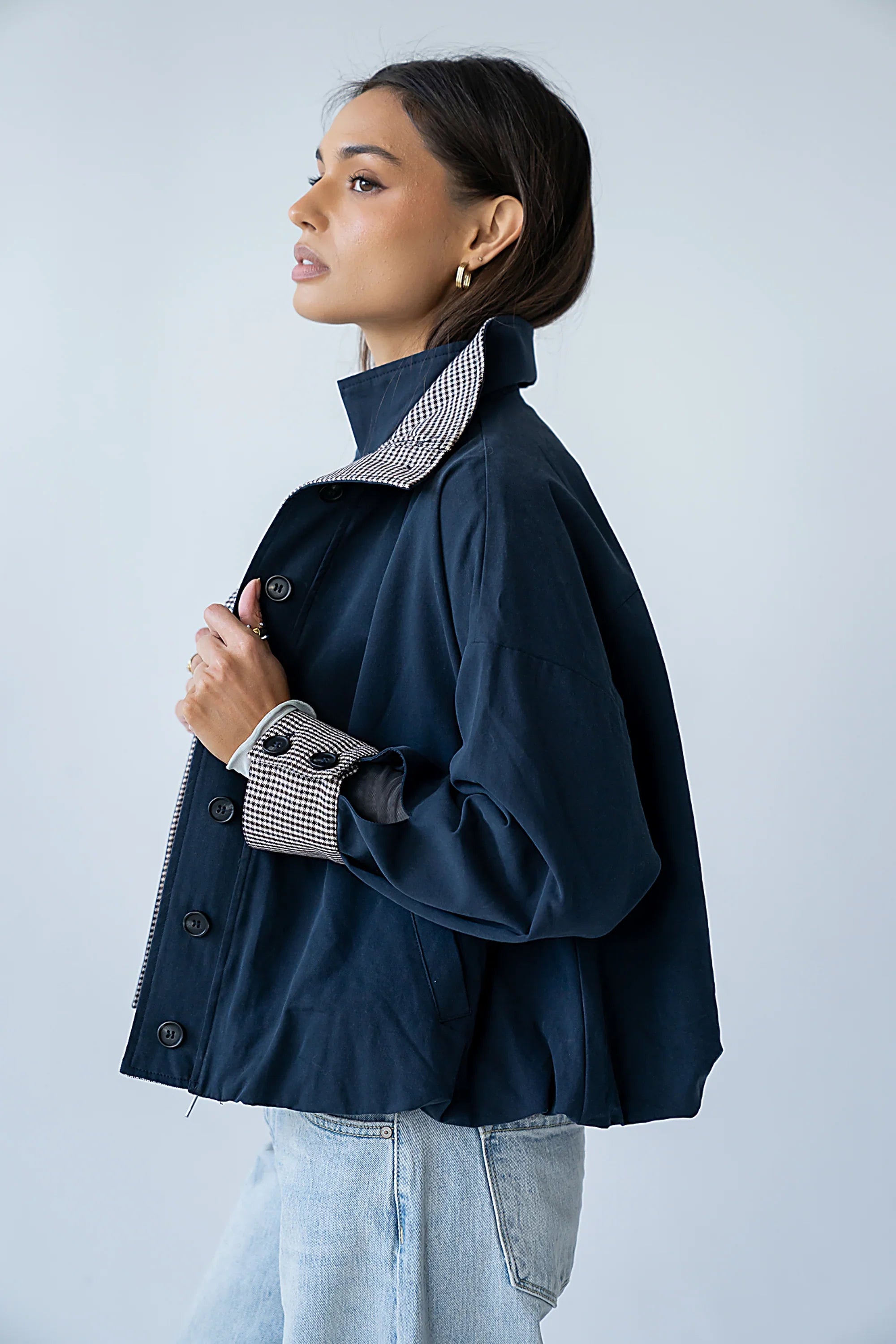 Colette Oversized Trench Jacket in Navy