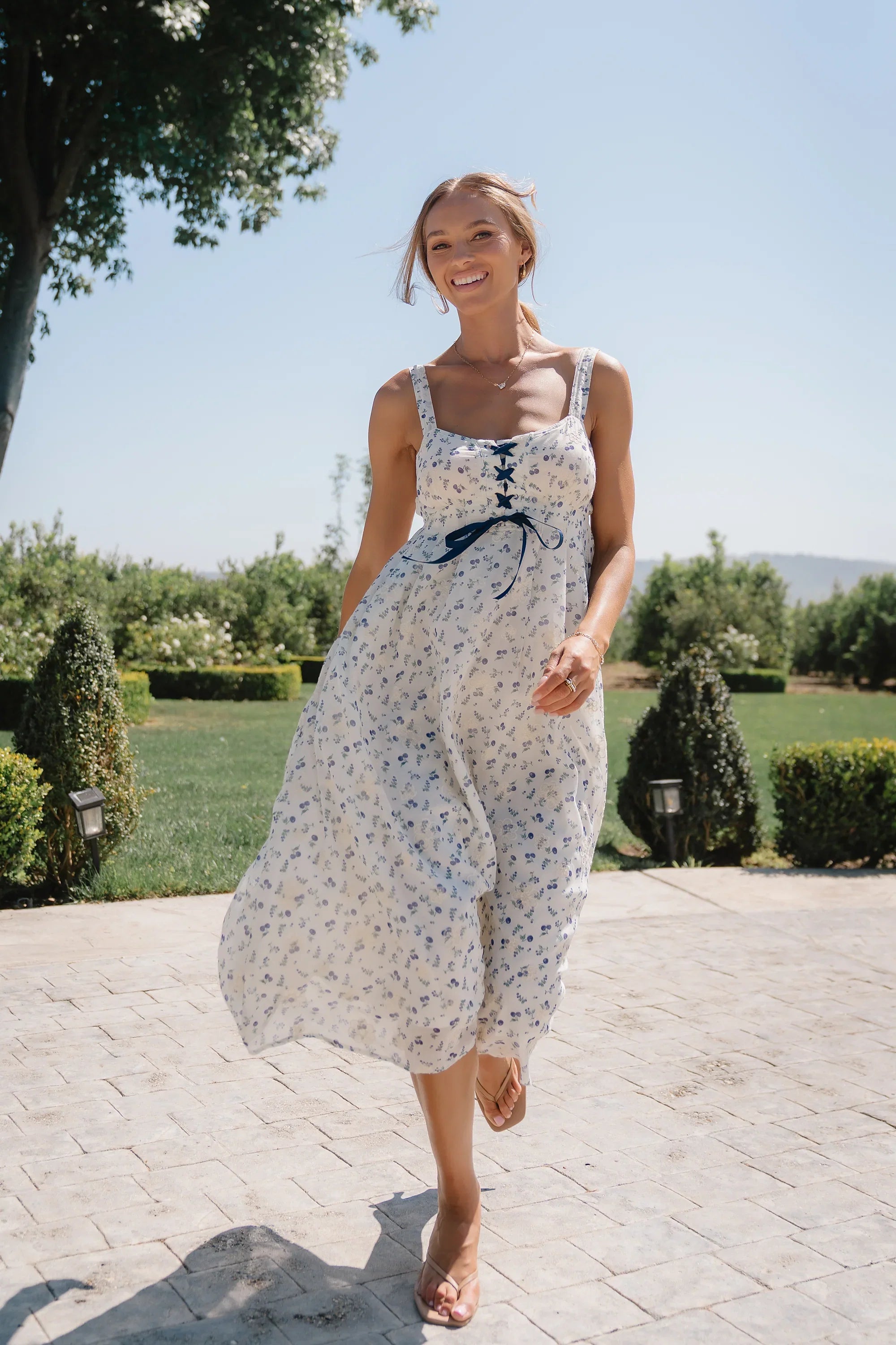 Charley Floral Midi Dress in Blue