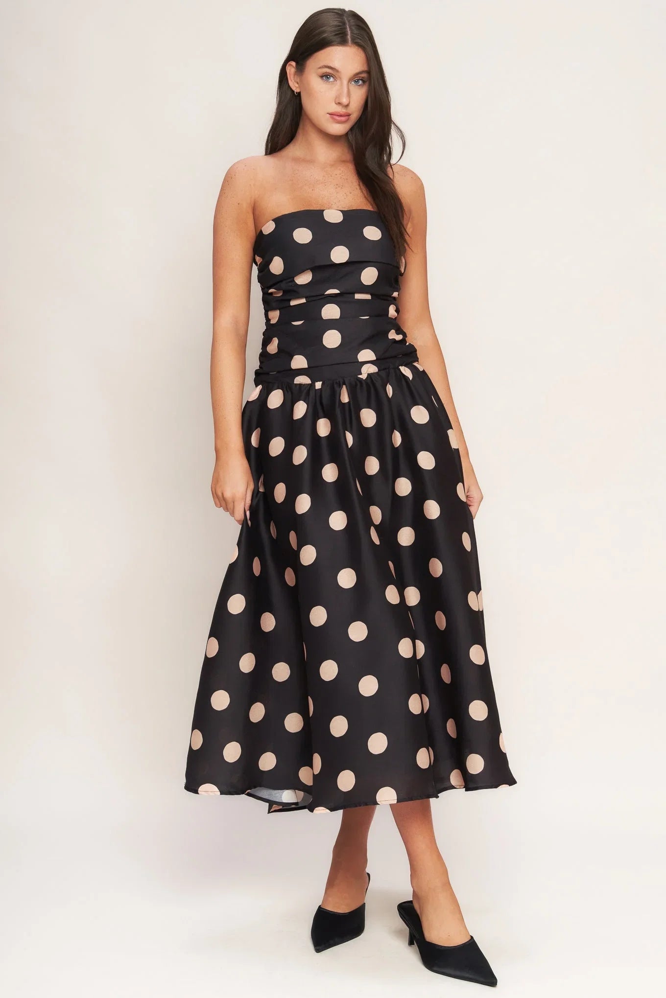 Size Medium SPOTLIGHT HOUR POLKA DOT MIDI DRESS FINAL SALE