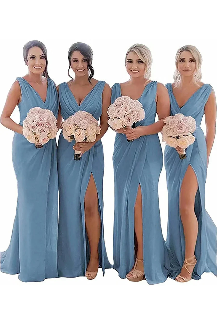Ivory Sheath Chiffon Ruched Long Bridesmaid Dress with Slit