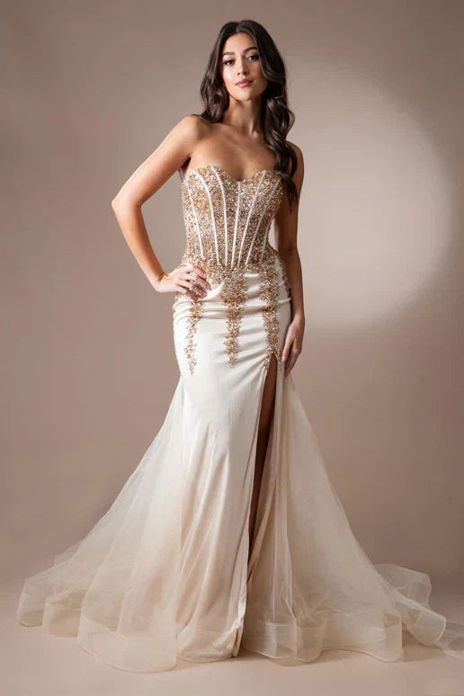 Blakely Gown Strapless Embellished Corset Tulle Dress