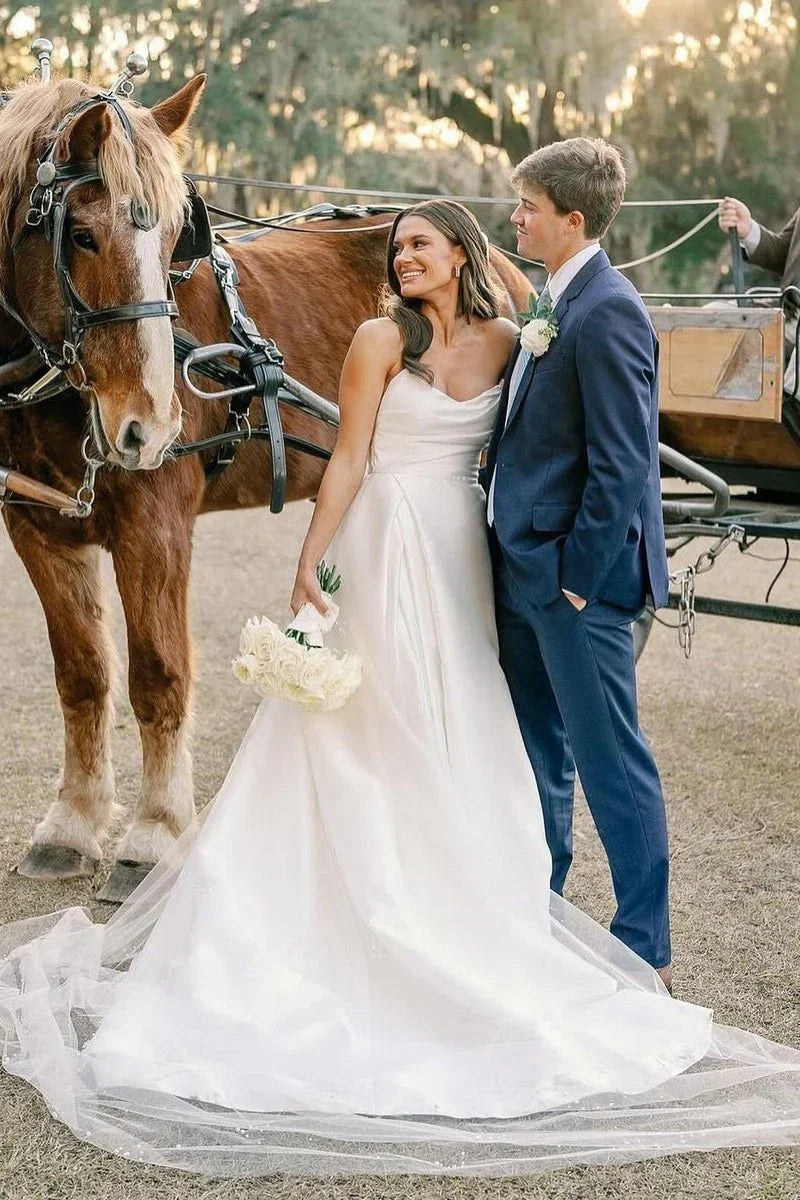 Elegant A Line Strapless Satin Wedding Dresses