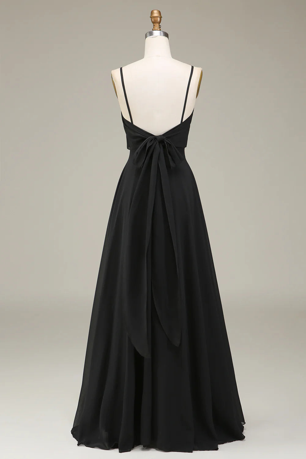 Black A Line Spaghetti Straps Chiffon Long Bridesmaid Dress
