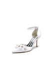 Womens Wedding Shoes Pointed Toe Ankle Strap Stiletto Heels with Rhinestone Flower