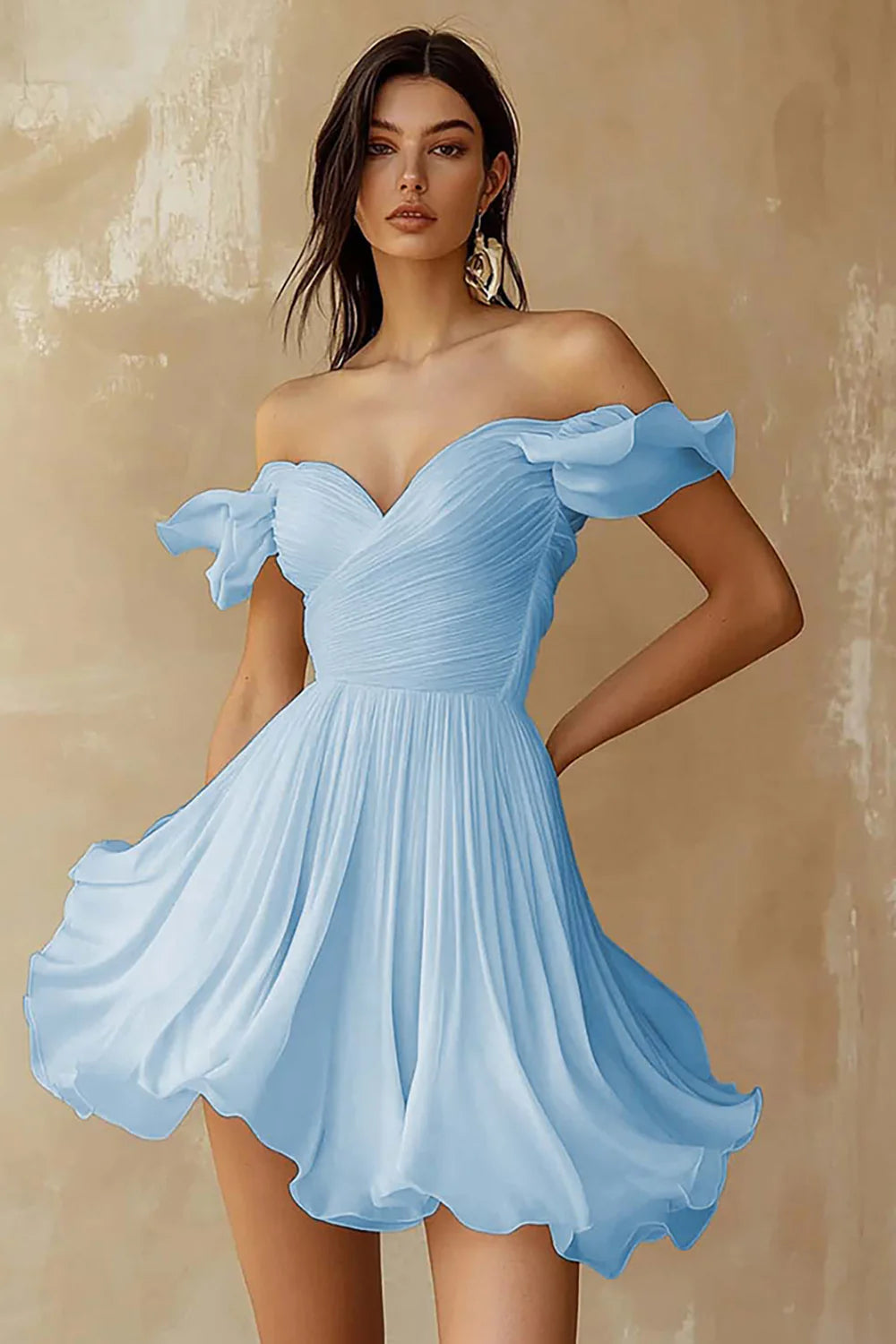 Off the Shoulder Ruffled White A Line Graduation Dress