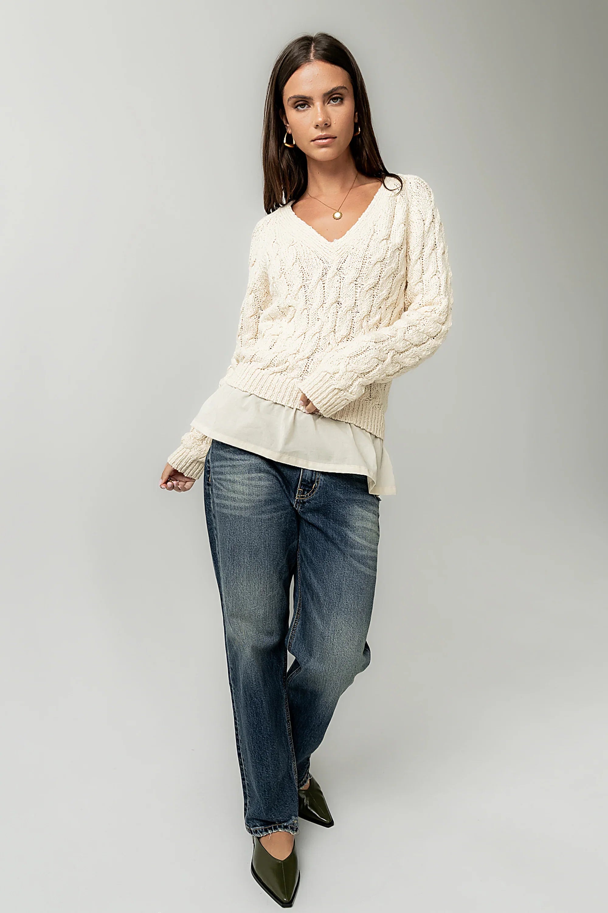 Zeke Cable Knit Sweater in Cream FINAL SALE