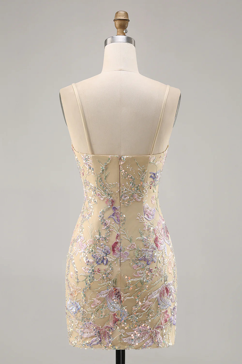 Apricot Spaghetti Straps Bodycon Sequins Homecoming Dress