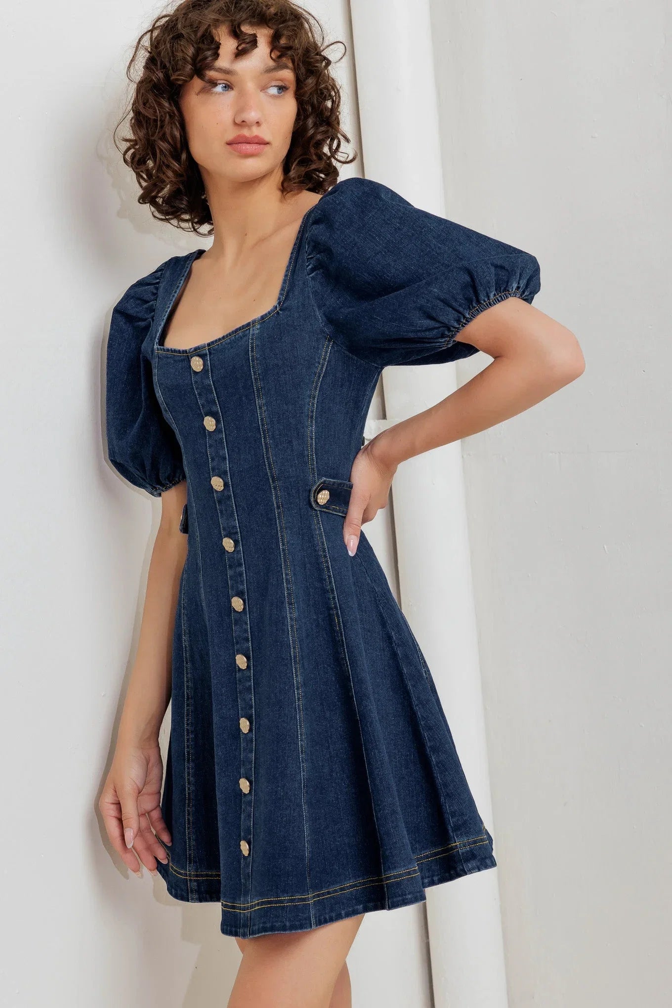 PUFF PLAY DENIM MINI DRESS FINAL SALE
