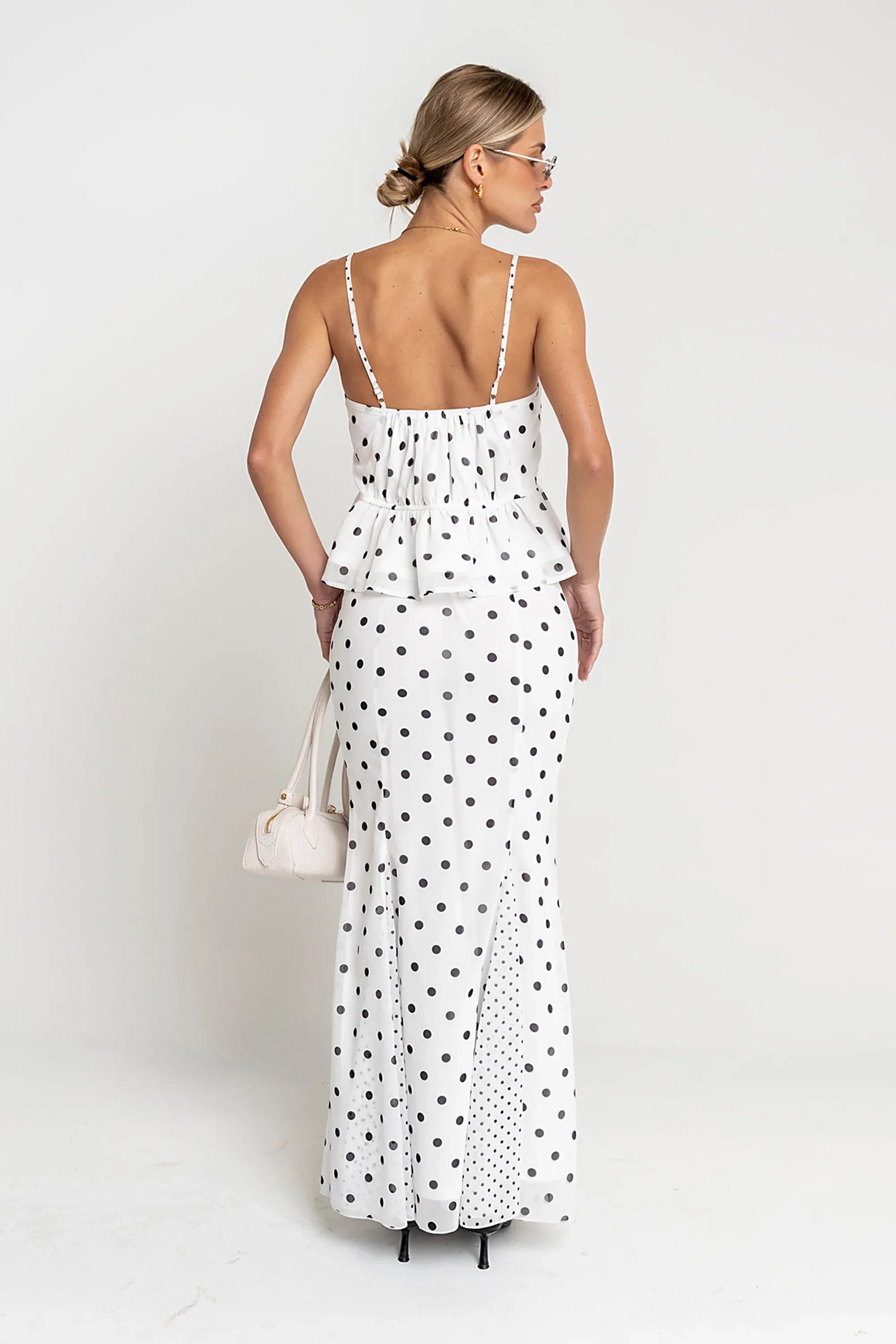Freida Polka Dot Maxi Skirt in Ivory