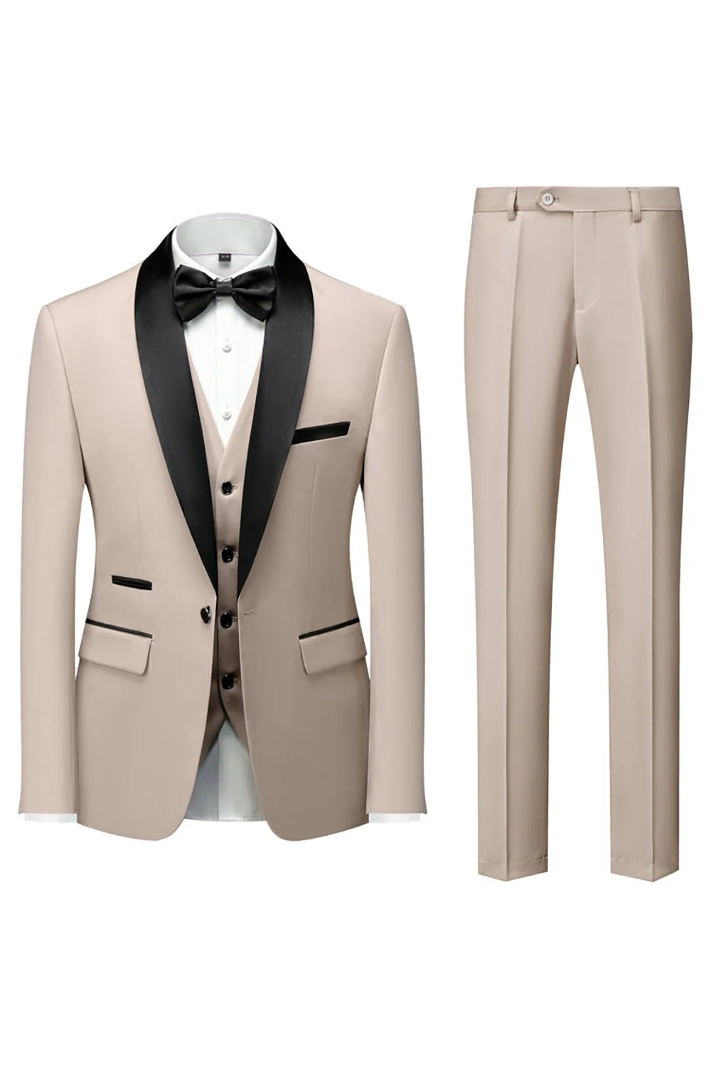 Mens Dark Green Shawl Lapel 3 Pieces Slim Fit Wedding Suits