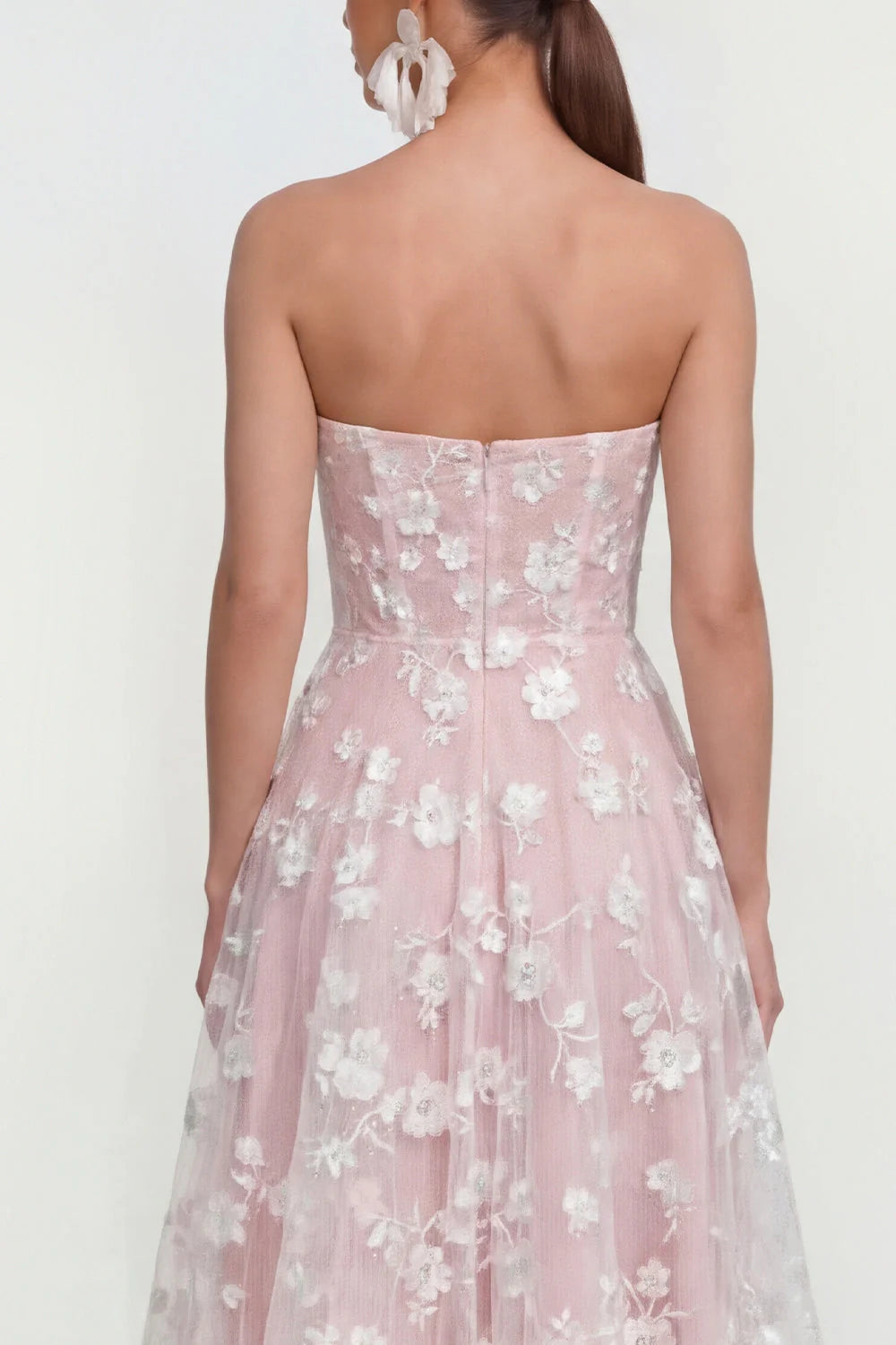 Strapless Floral Blue A Line Wedding Guest Dress