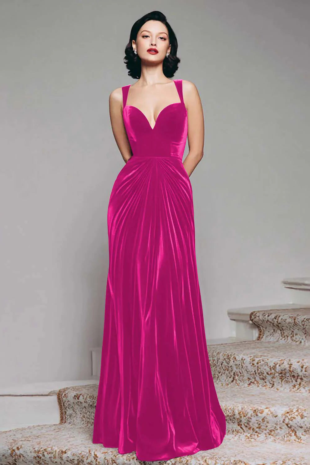 Black Velvet A Line Thick Straps Ruched Maxi Holiday Party Dress