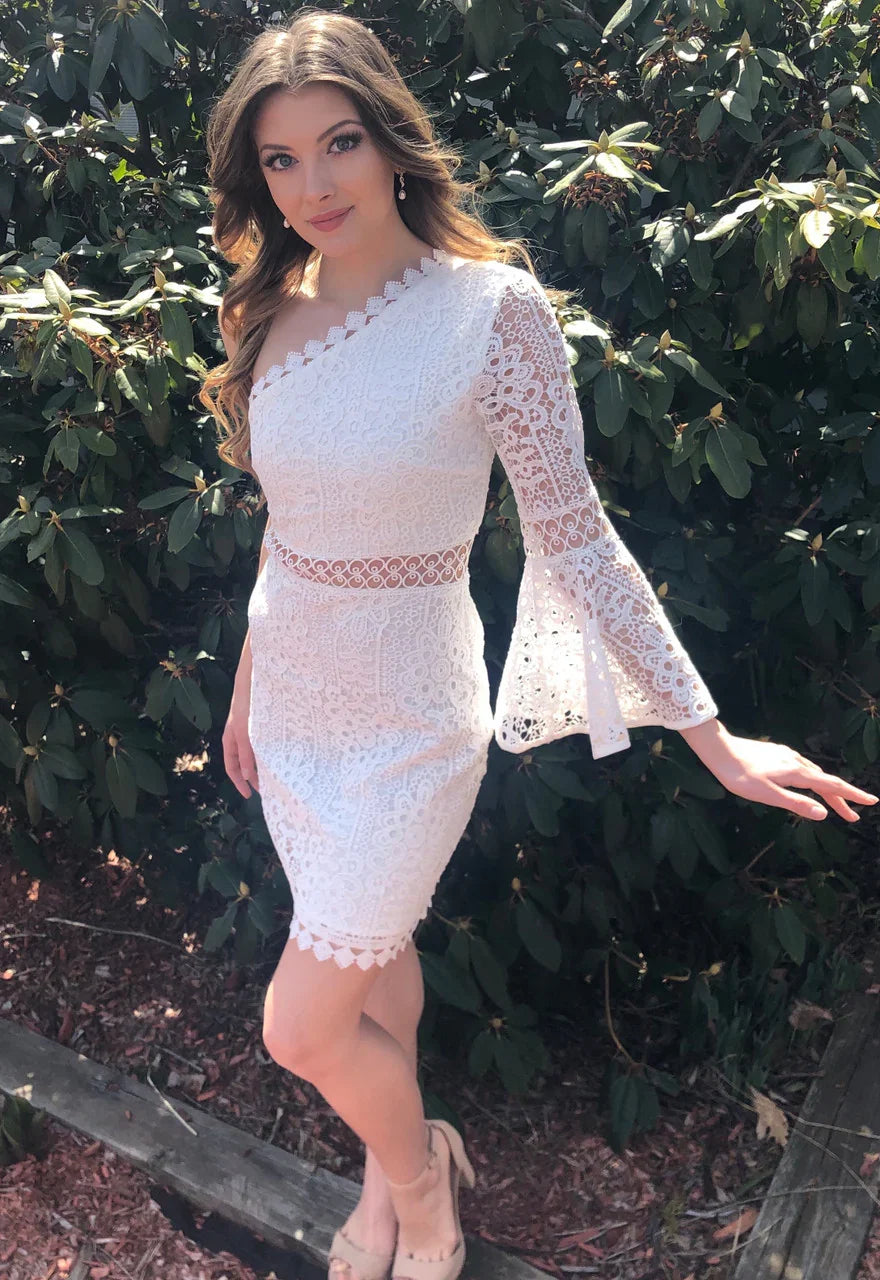 The Elysian Dress White One Shoulder Lace Dress