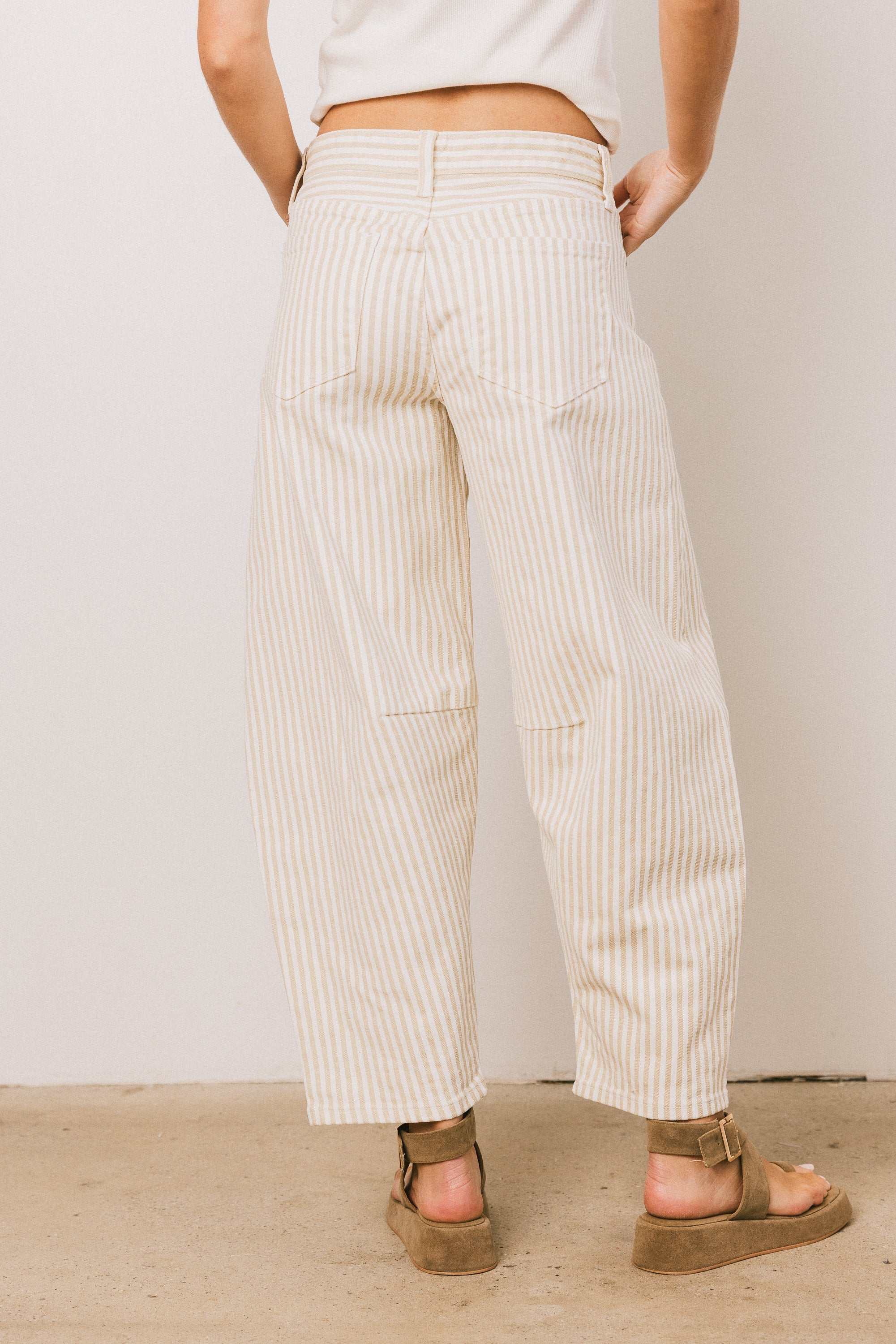 Allison Striped Barrel Jeans in Tan FINAL SALE