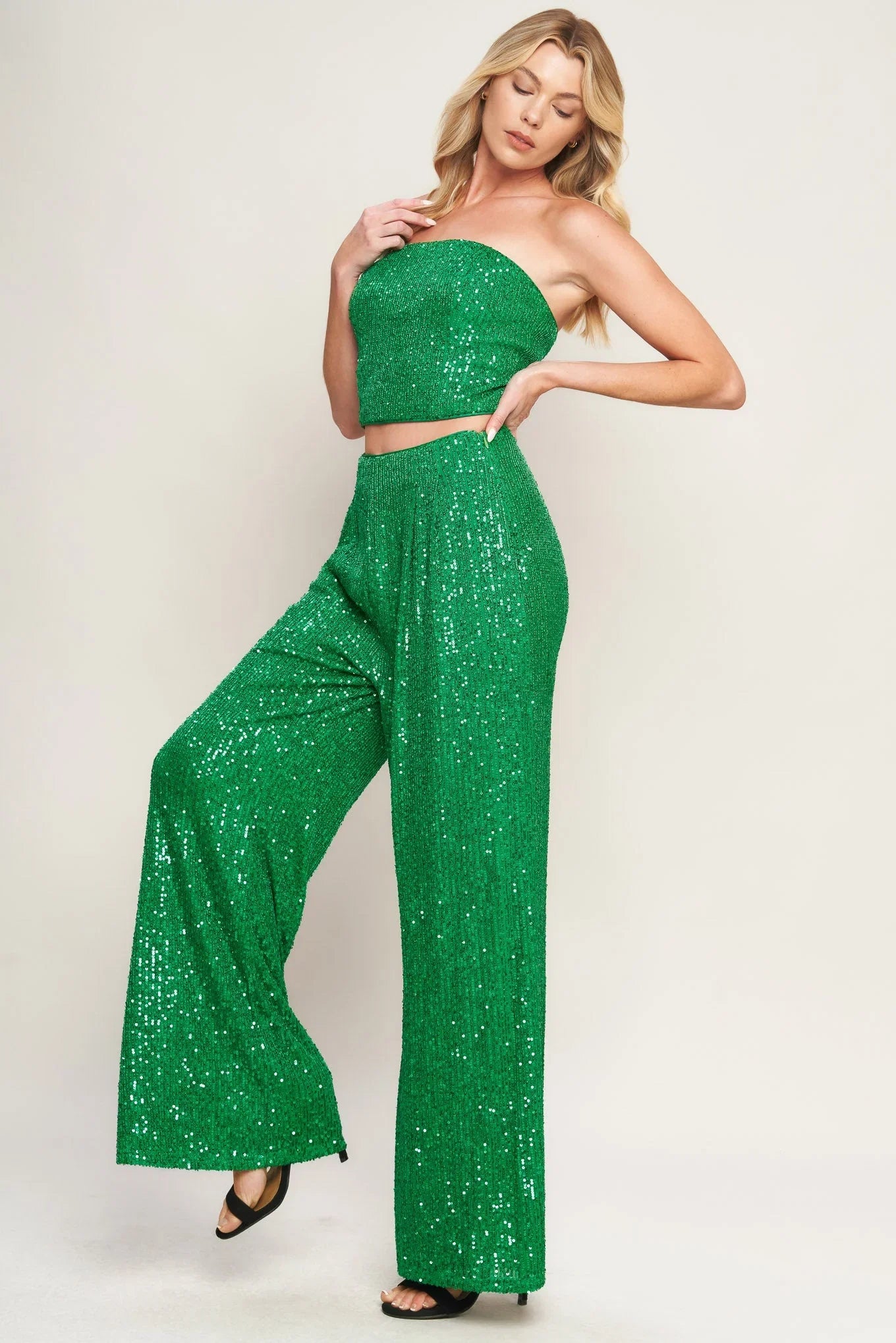 CHARMING COMPOSURE SEQUIN CROP TOP PANT SET FINAL SALE