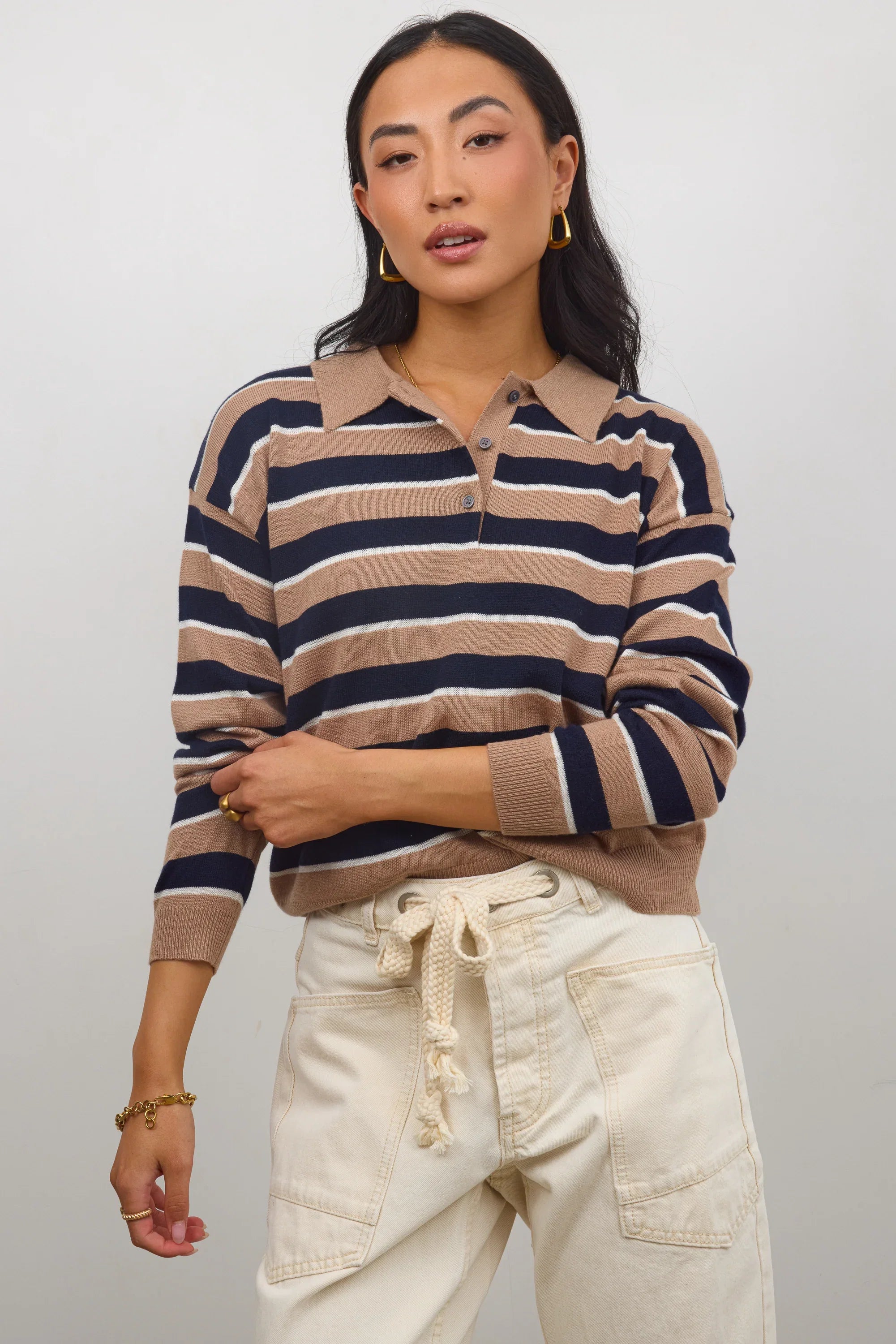 Morgan Striped Sweater in Taupe FINAL SALE