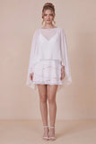 2 Piece White Spaghetti Straps Ruffled Graduation Dress with Cape