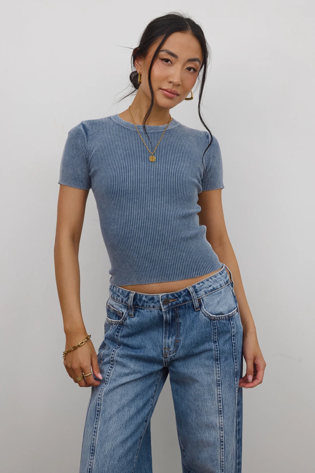 Rome Ribbed Top in Slate Blue