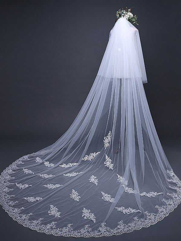 Ivory Tulle Lace Cathedral Veil Blusher Veil