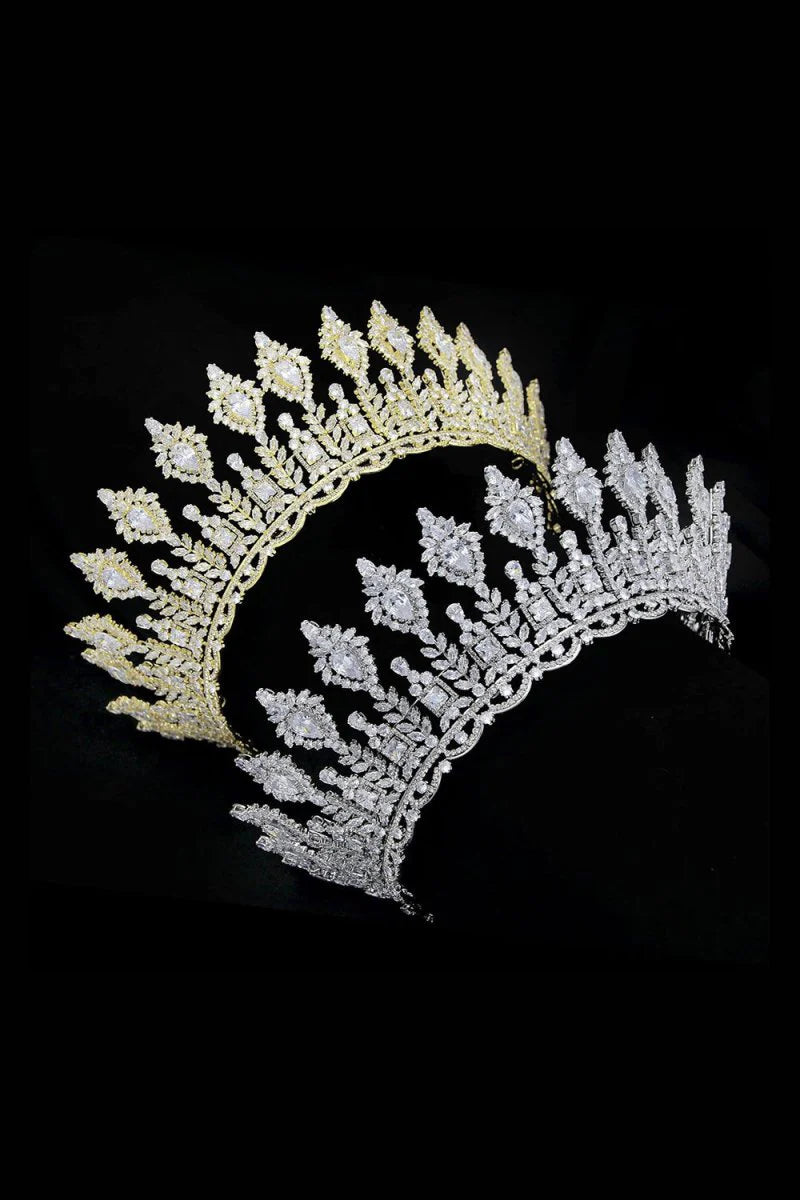 Silver Large 5A Cubic Zirconia Round Tiara