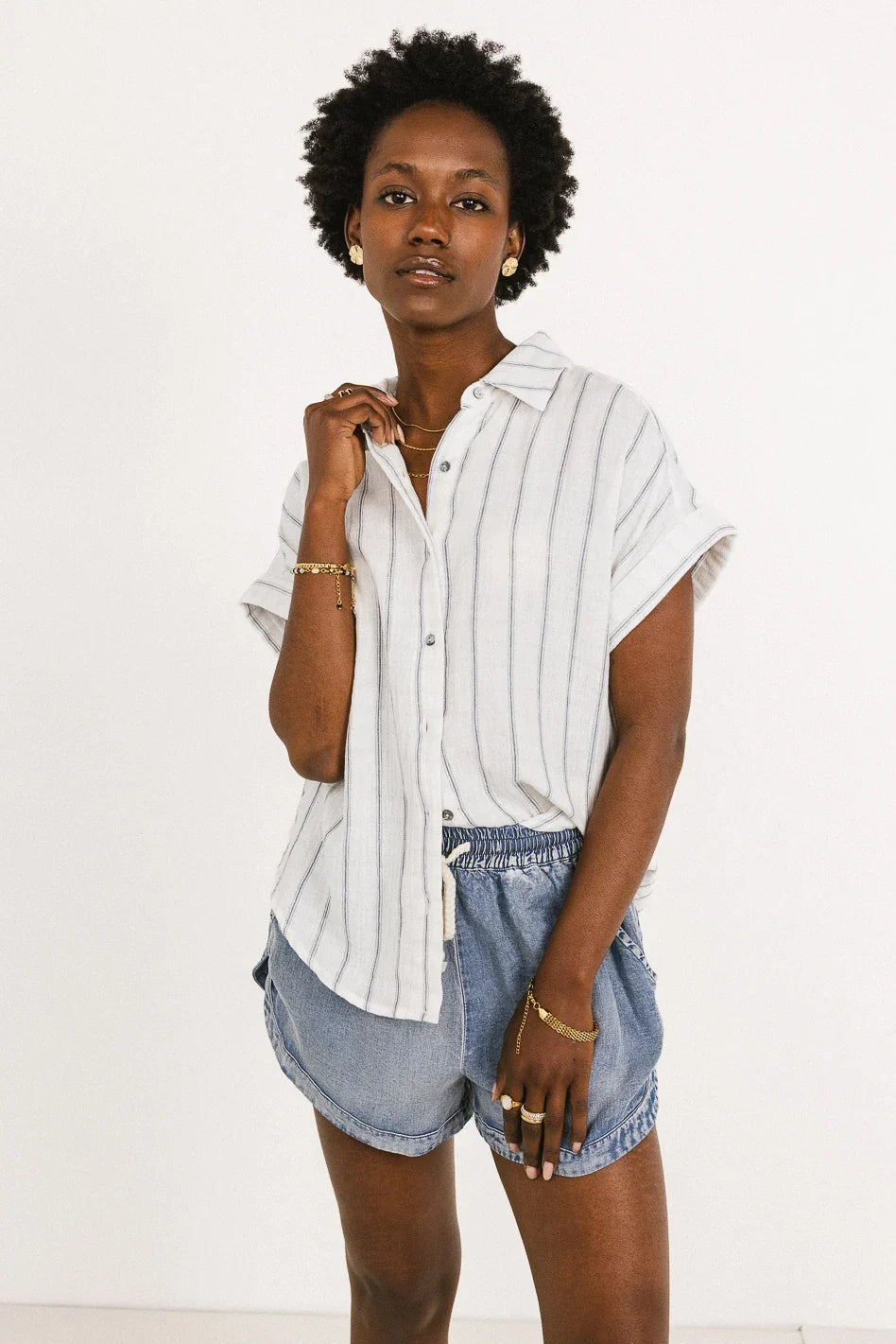 Topanga Striped Button Up in White FINAL SALE