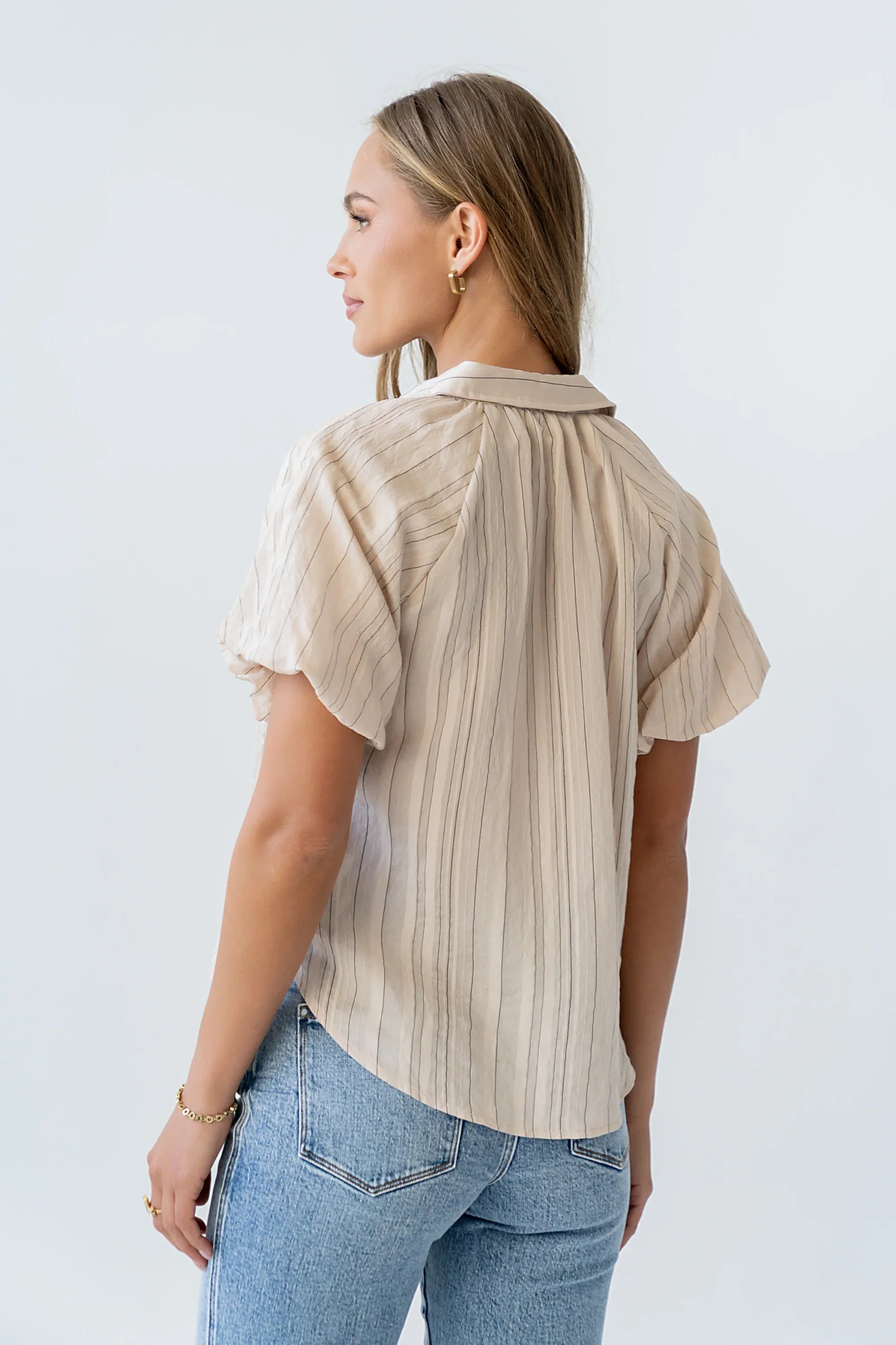 London Striped Button Up in Peach