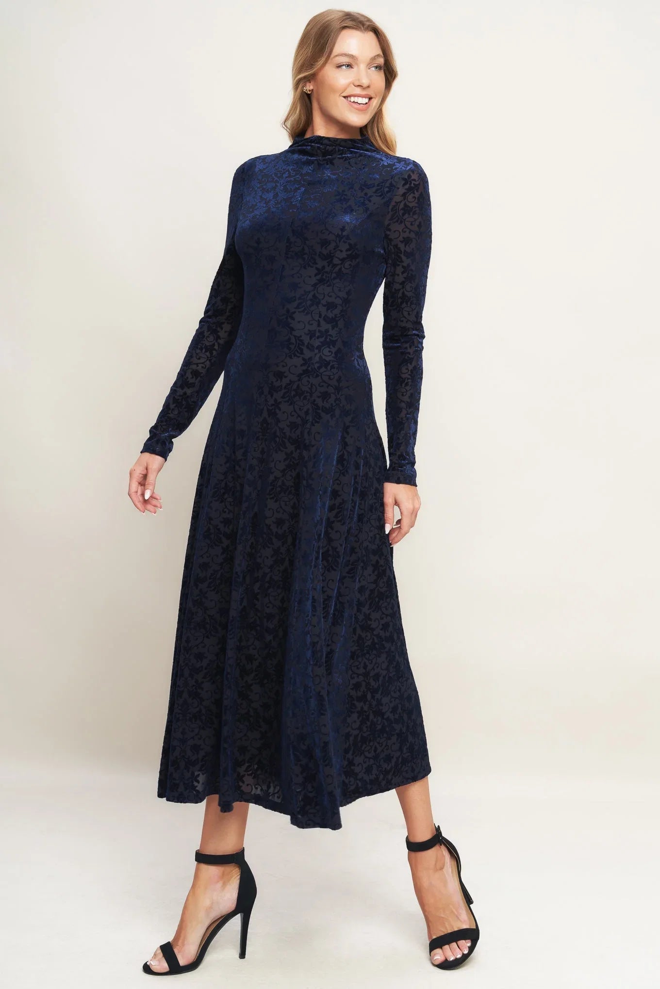 Size Small VELVET GALAXY CHARM MIDI DRESS NAVY FINAL SALE
