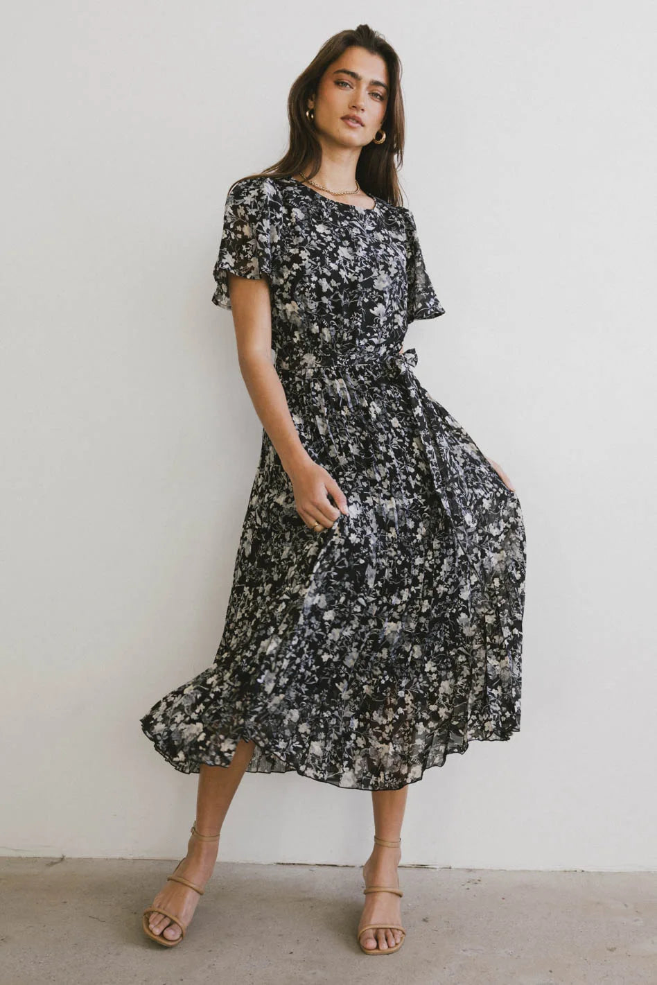 Mary Anne Floral Midi Dress in Black FINAL SALE
