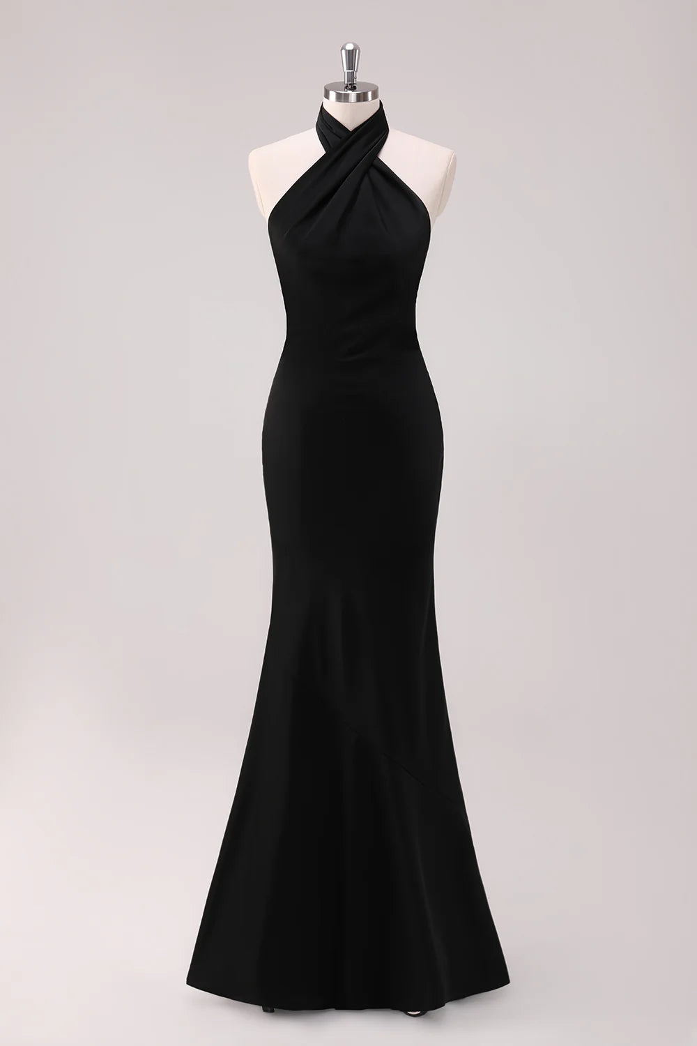 Terracotta Mermaid Halter Backless Floor Length Satin Bridesmaid Dress