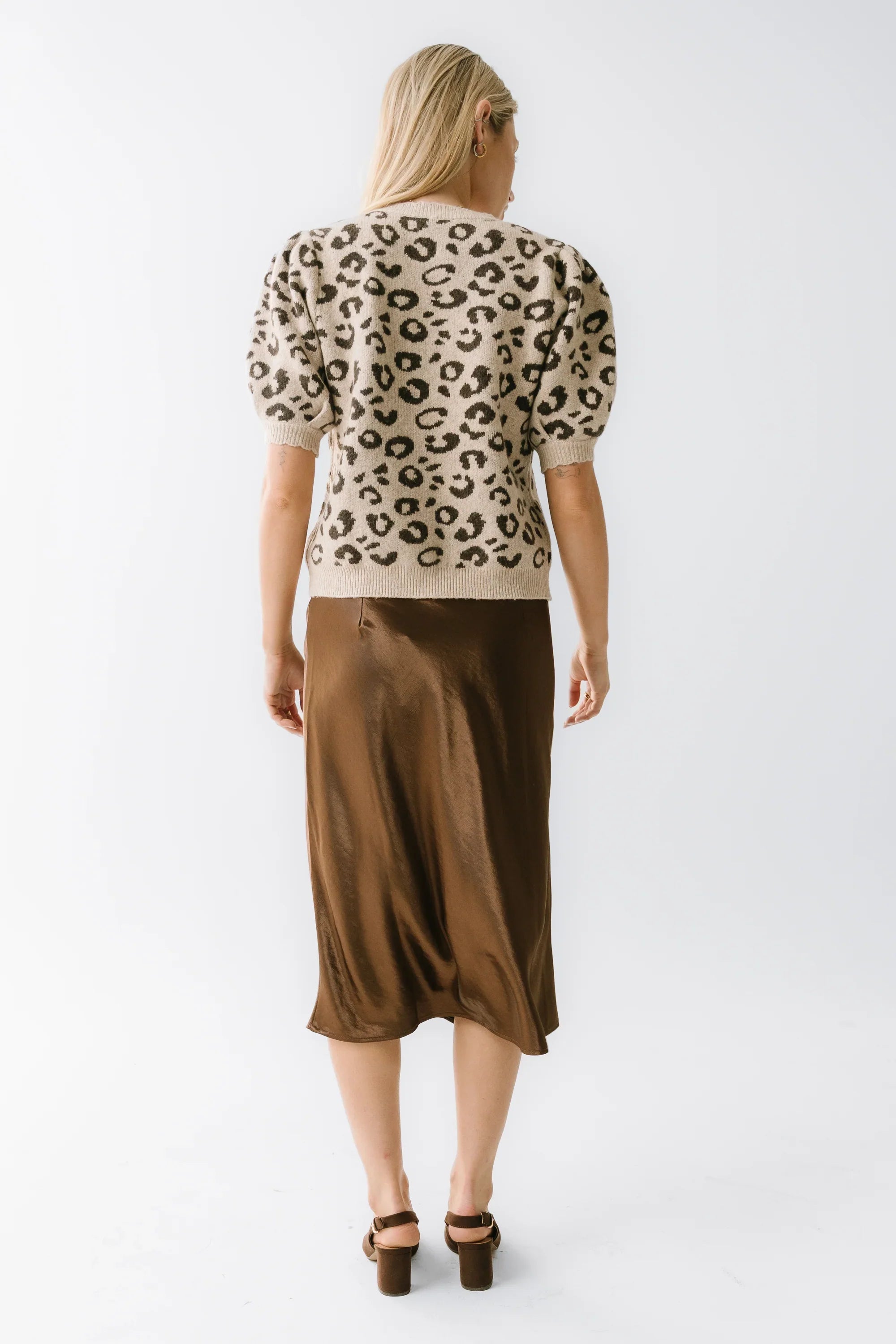 Juniper Satin Midi Skirt in Brown