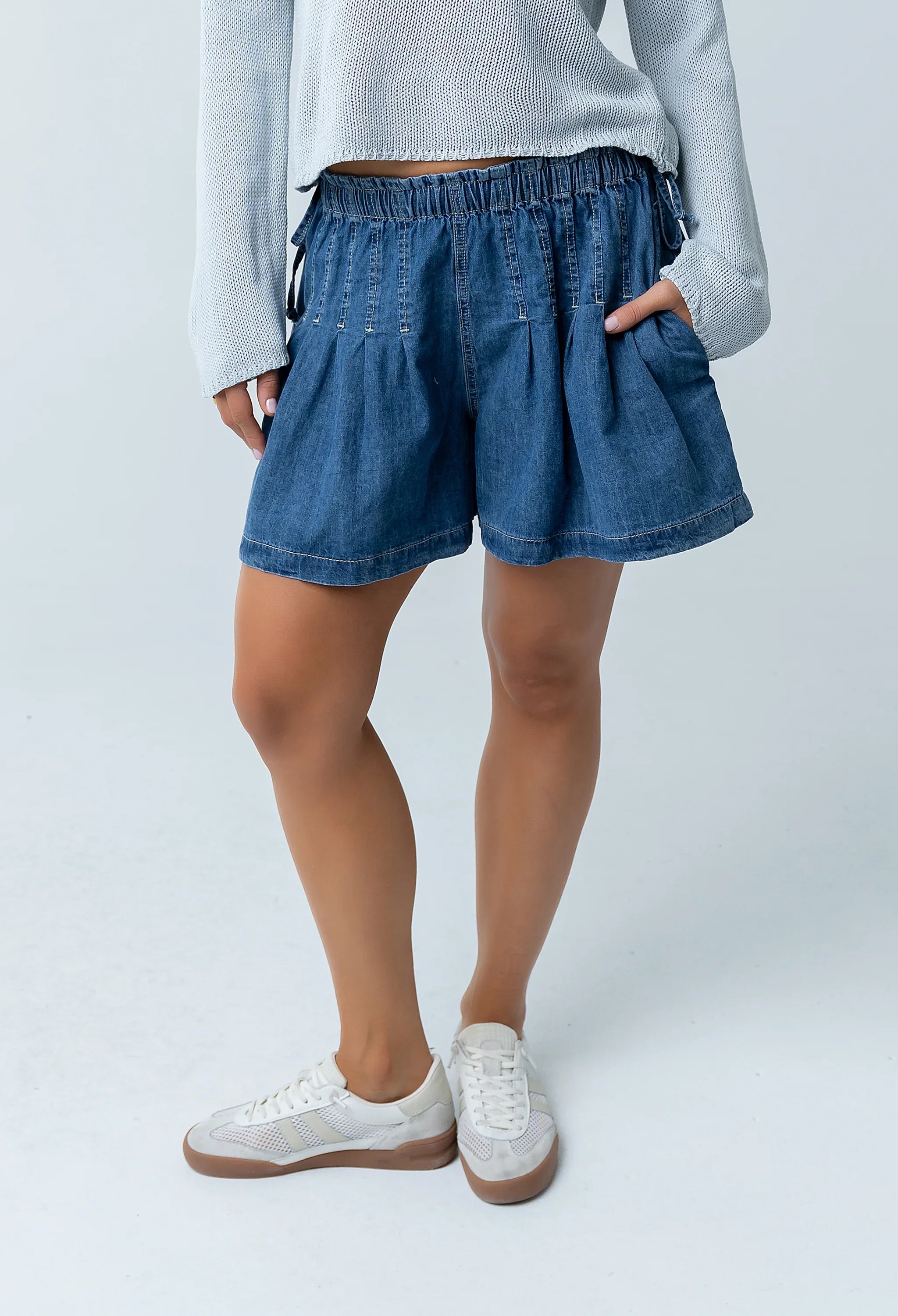 Reika Pleated Denim Shorts
