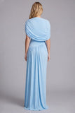 Sky Blue Mermaid Ruched Maxi Dress with Cape Sleeves
