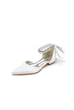 Rhinestone Ribbon Pointed Toe Ankle Strap Kitten Heels