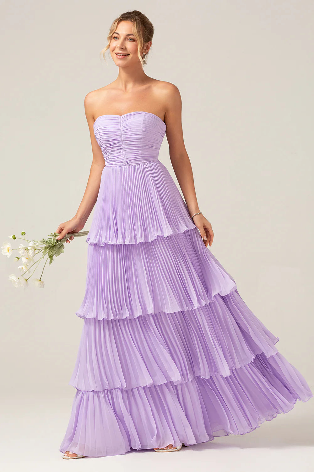 Dusty Sage A Line Sweetheart Tiered Chiffon Floor Length Dress