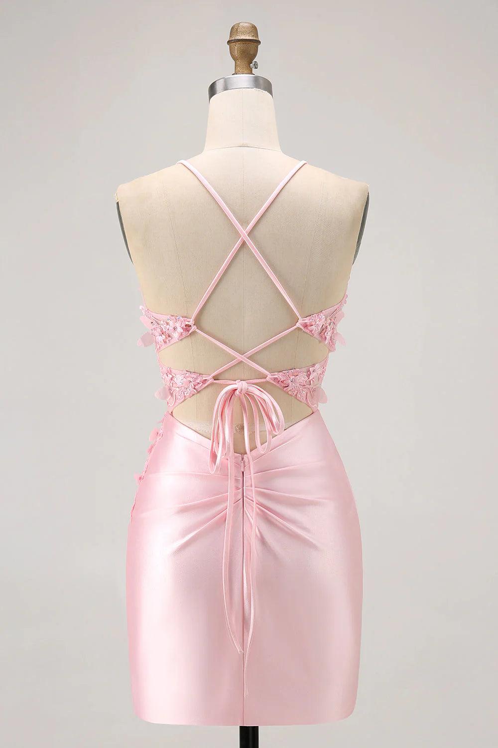 Candy Pink Bodycon Beaded Sheer Corset Short Homecoming Dress with Appliques
