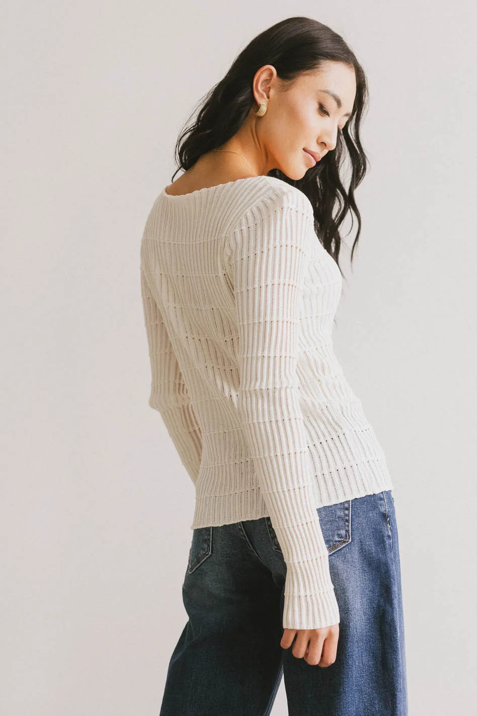 Gemma Sheer Ribbed Top in White FINAL SALE
