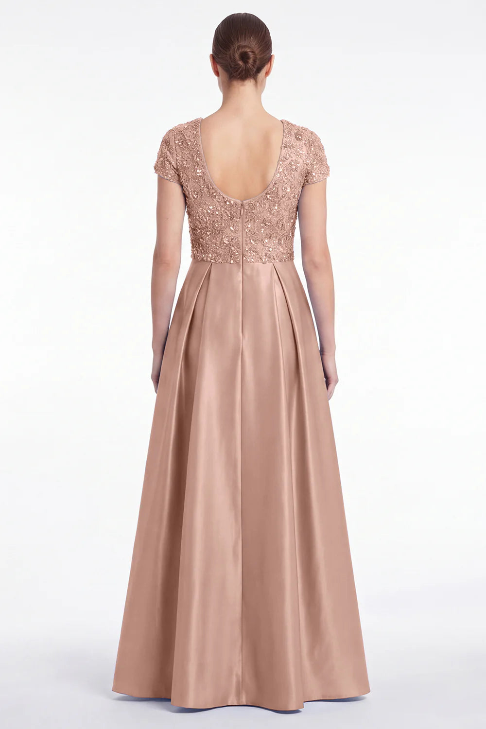 Champagne Sequin A Line V Neck Mother of the Bride Dress with Short Sleeevs