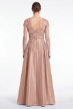 Champagne Sequin A Line V Neck Mother of the Bride Dress with Short Sleeevs