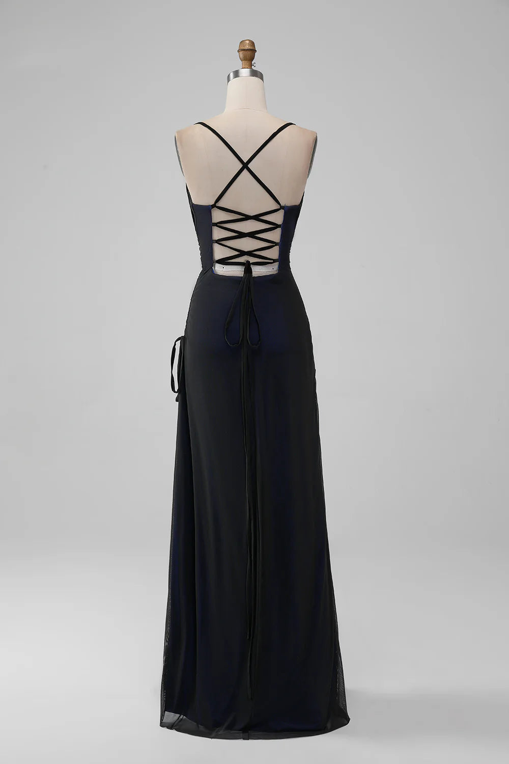 Sheath Spaghetti Straps Floor Length Black Blue Bridesmaid Dress with Elasticity