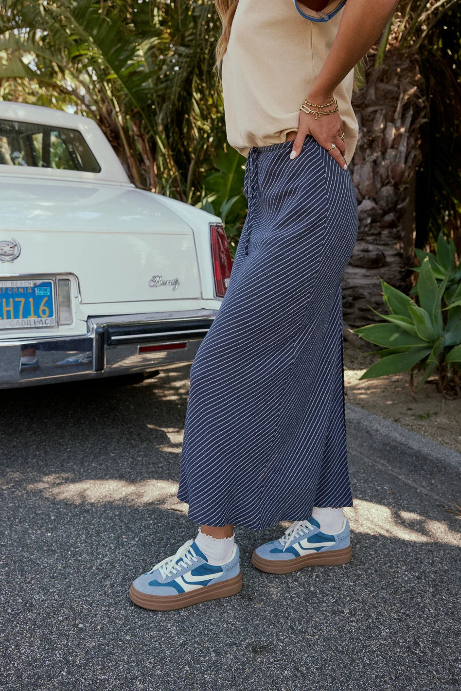 Rayne Striped Maxi Skirt in Navy FINAL SALE