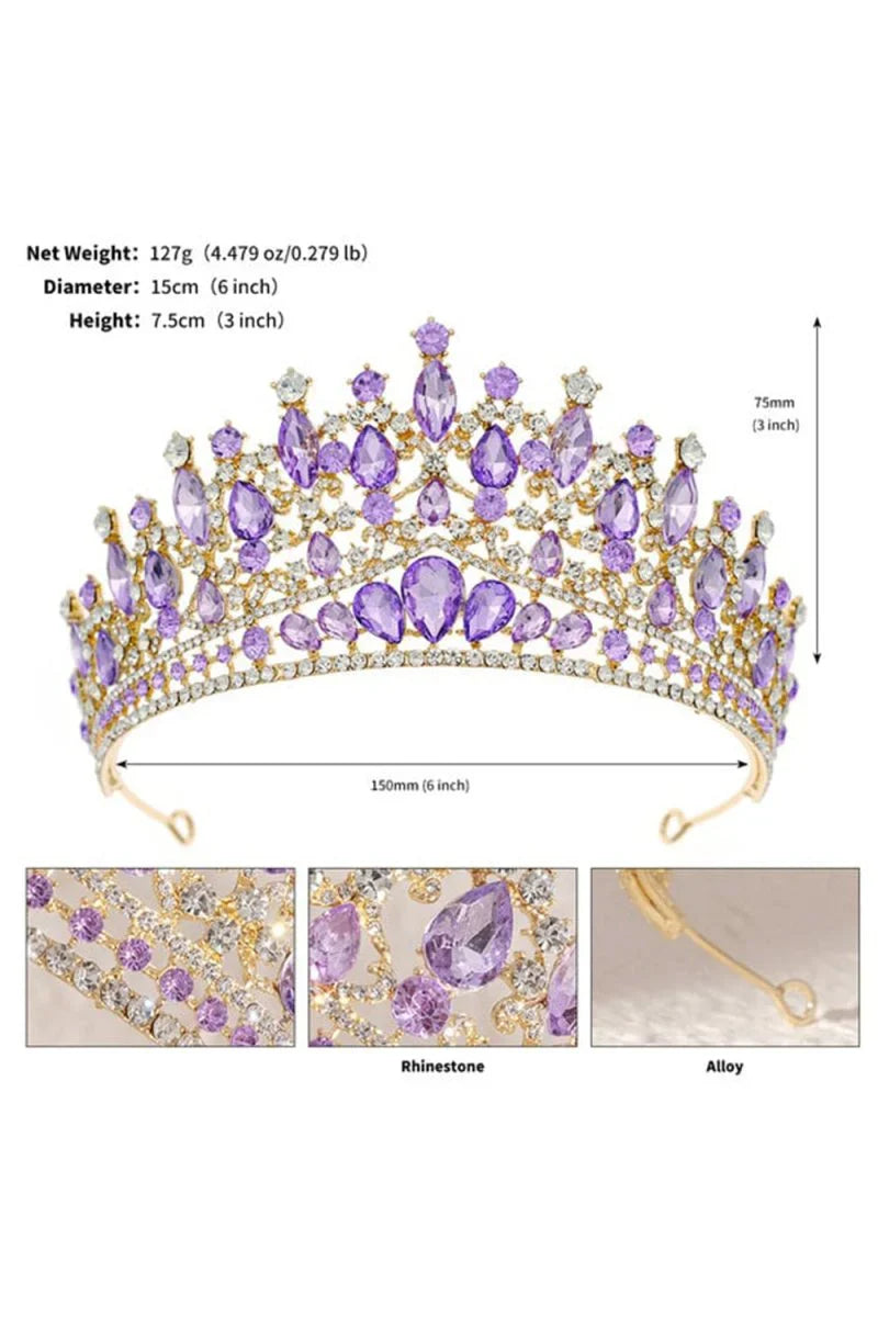 Purple Princess Rhinestone Crowns for Women
