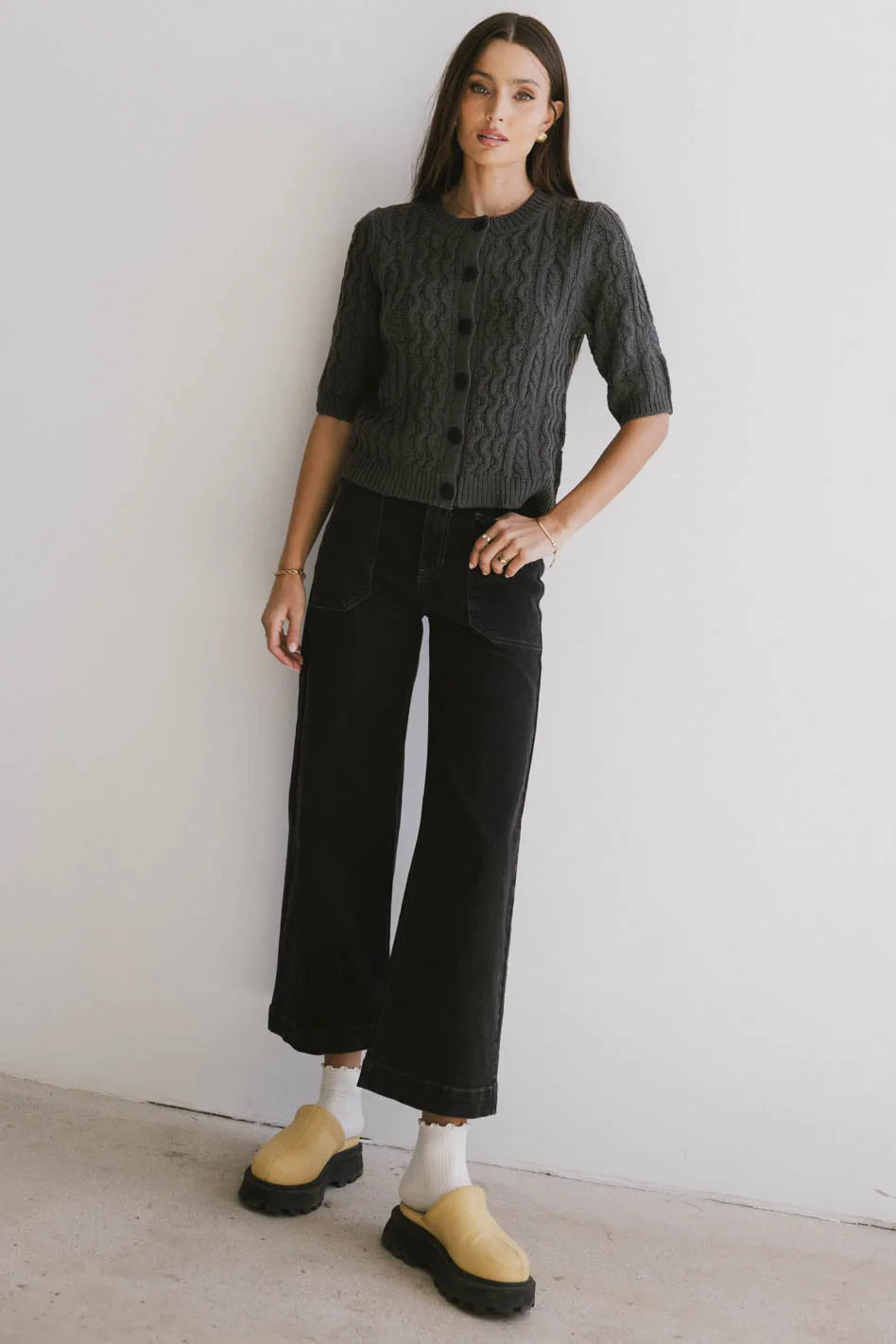 Erika Cable Knit Cardigan in Charcoal FINAL SALE