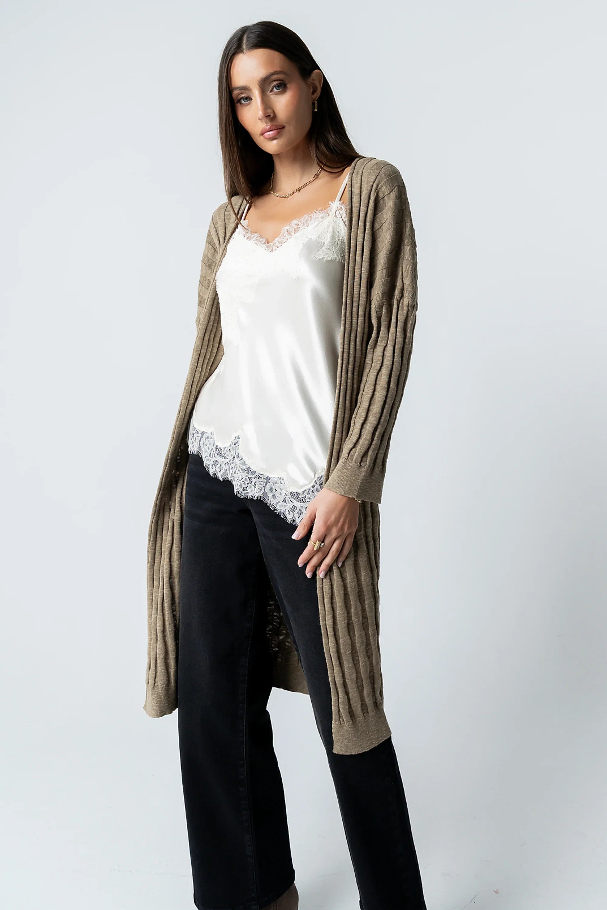 Eve Ribbed Duster in Taupe