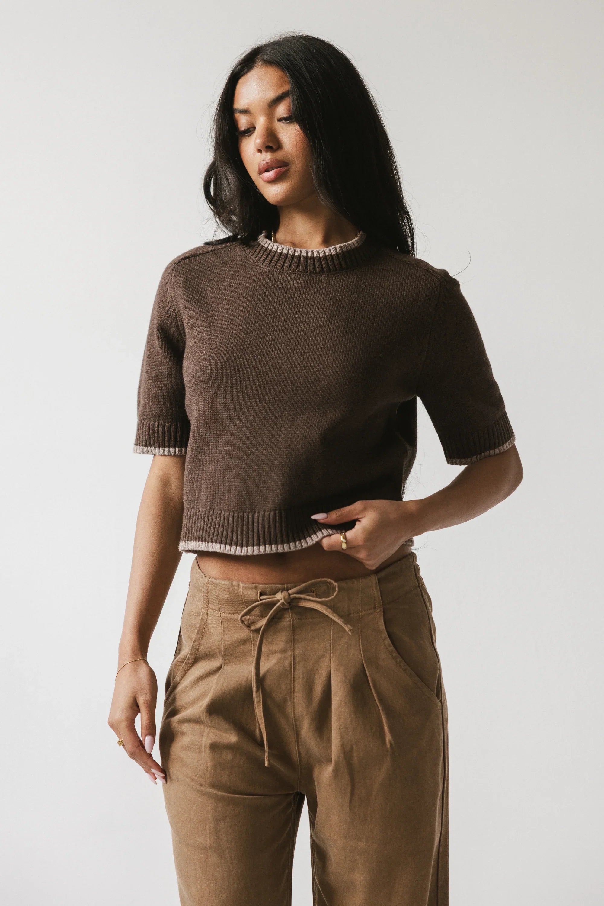 Rumple Contrast Top in Brown FINAL SALE