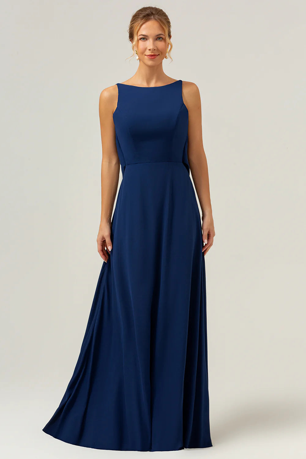 Mermaid Backless Long Chiffon Navy Bridesmaid Dress with Sleeveless
