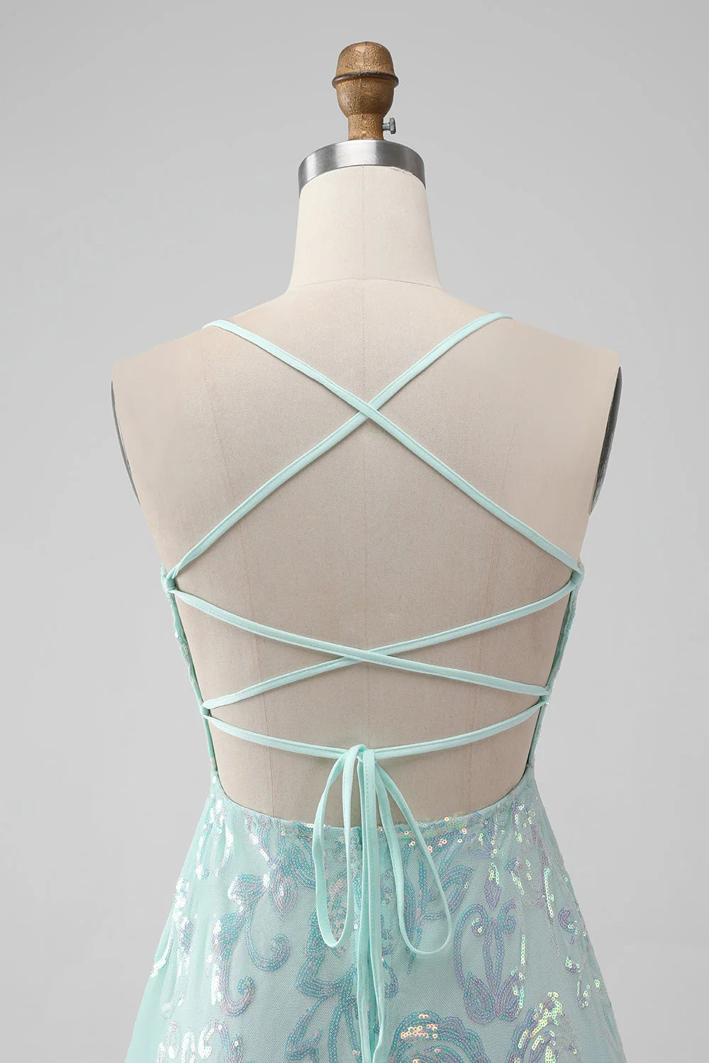 Mint A Line Sequins Short Homecoming Dress with Lace up Back