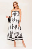 CAFE IN PARIS STRAPLESS MIDI DRESS IVORY BLACK